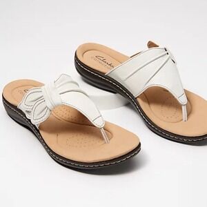 CLARKS | NEW White Knotted Flower Bow Thong Memory Foam Comfort Sandals, 12W